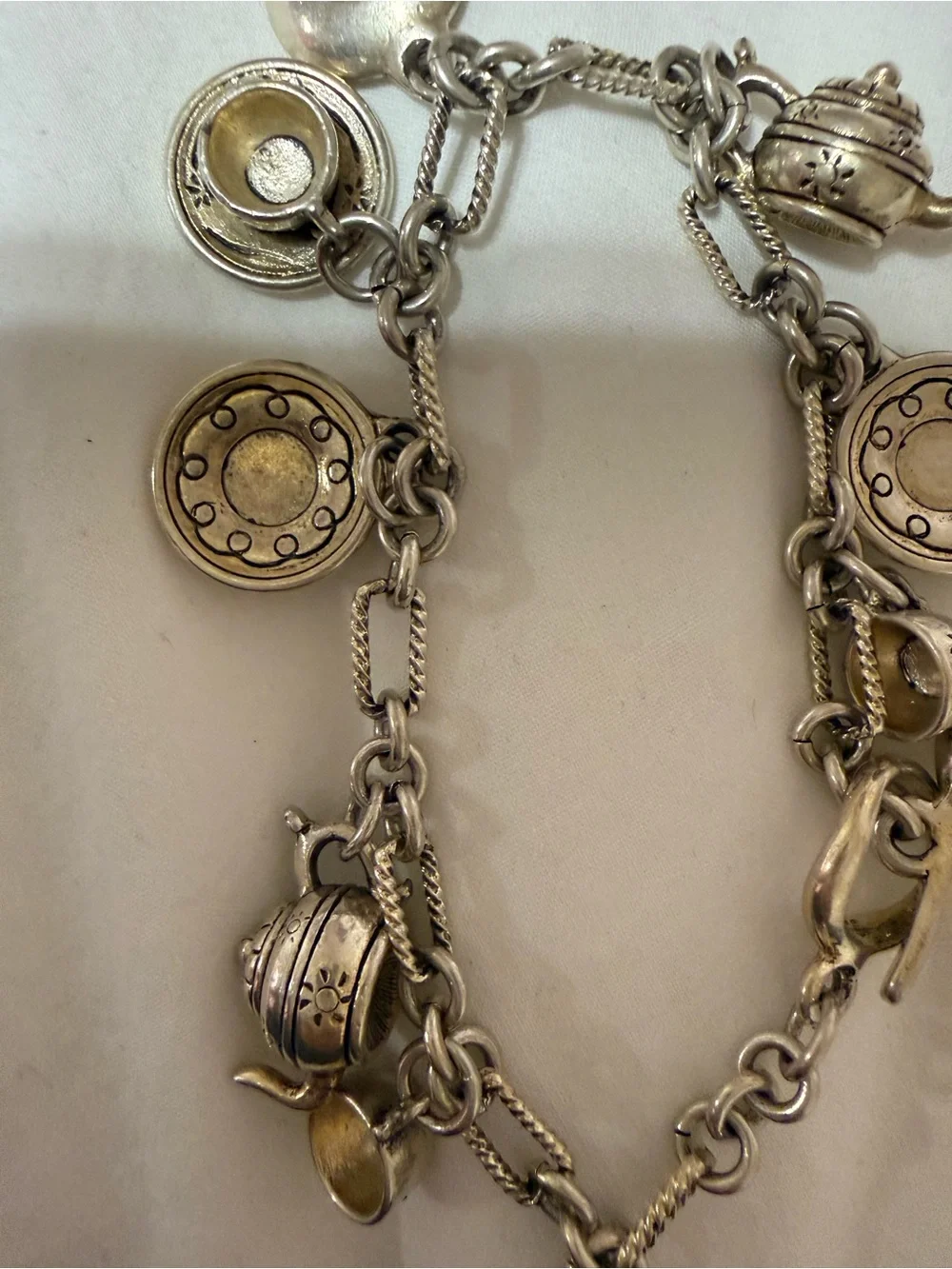 Silver-Tone Tea Set Charm Bracelet in Silver